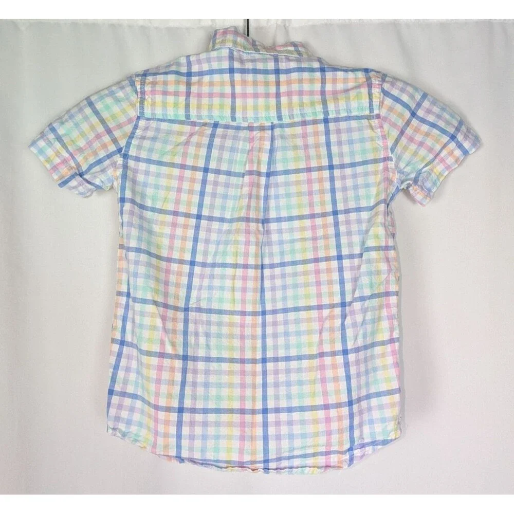 The Children's Place Boys Pastel Plaid Short Sleeve Poplin Button Down Shirt 5T